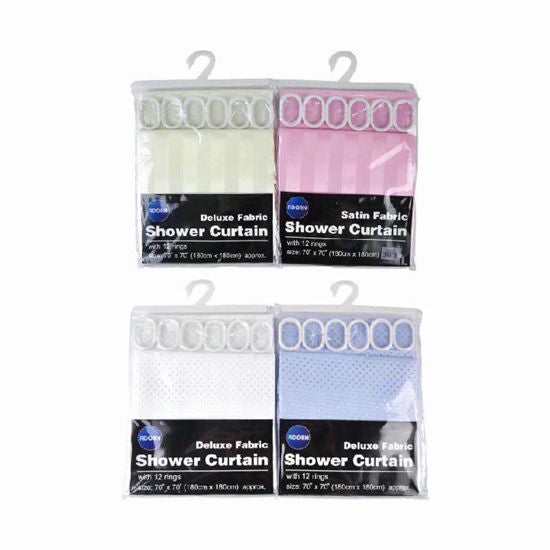 ADORN DELUXE FABRIC SHOWER CURTAIN WITH 12 RINGS