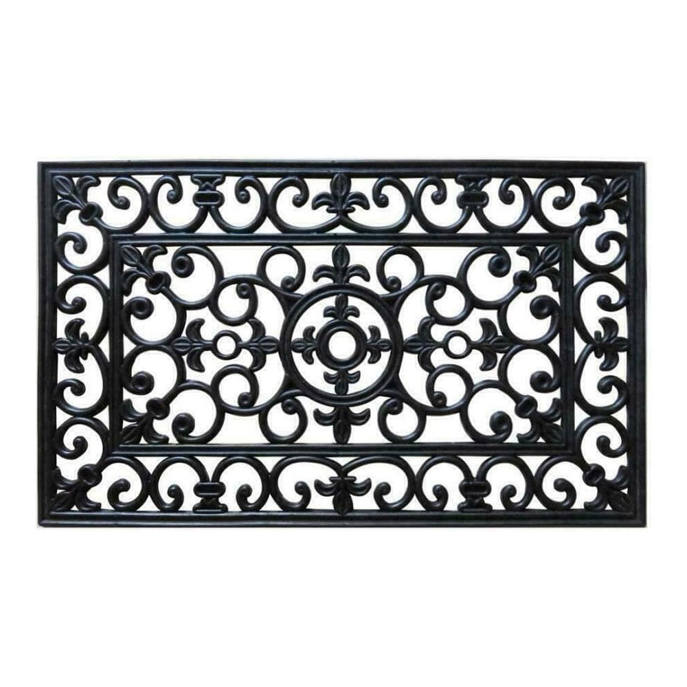 Classic Wrought Iron Effect Rubber Door Mat - Heavy-Duty, Non-Slip for Indoor and Outdoor Entrances