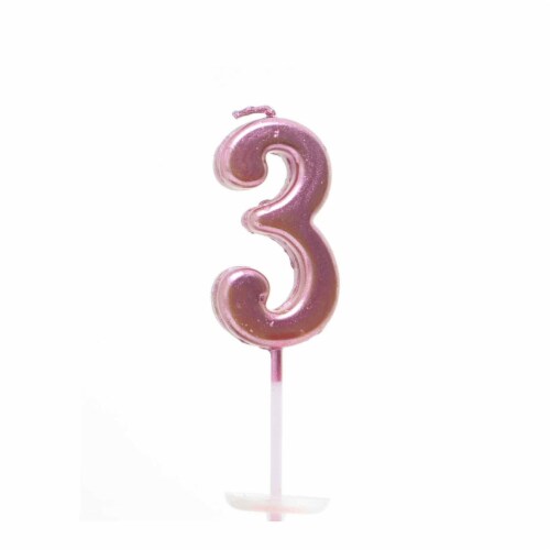 BOUGIE D'ANNIVERSAIRE CHIFFRE 3 ROSE