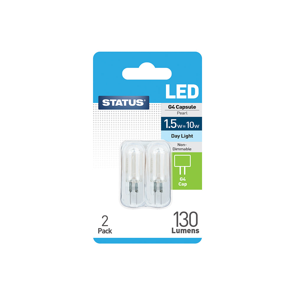 1,5 W = 10 W = 100 lumens - LED - G4 - 12 V - Lumière du jour - Non dimmable - Paquet de 2
