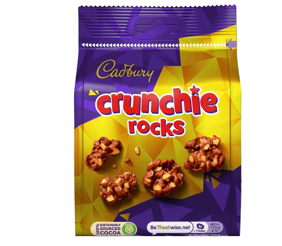 Cadbury Crunchie Rocks Bag, Chocolate Covered Honeycomb Clusters, 80g