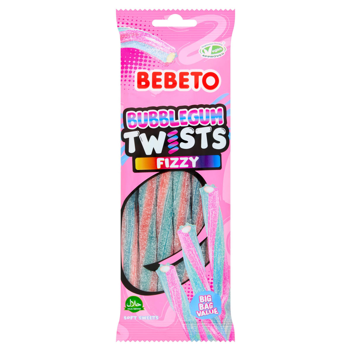 Bebeto Bubblegum Twists Fizzy Soft Sweets 140g
