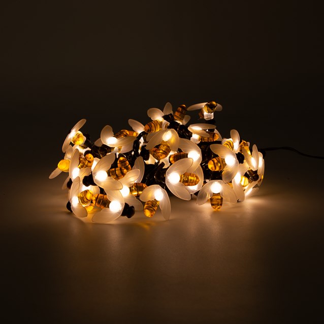 50 décorations solaires en forme d'abeille, guirlande lumineuse LED blanc chaud