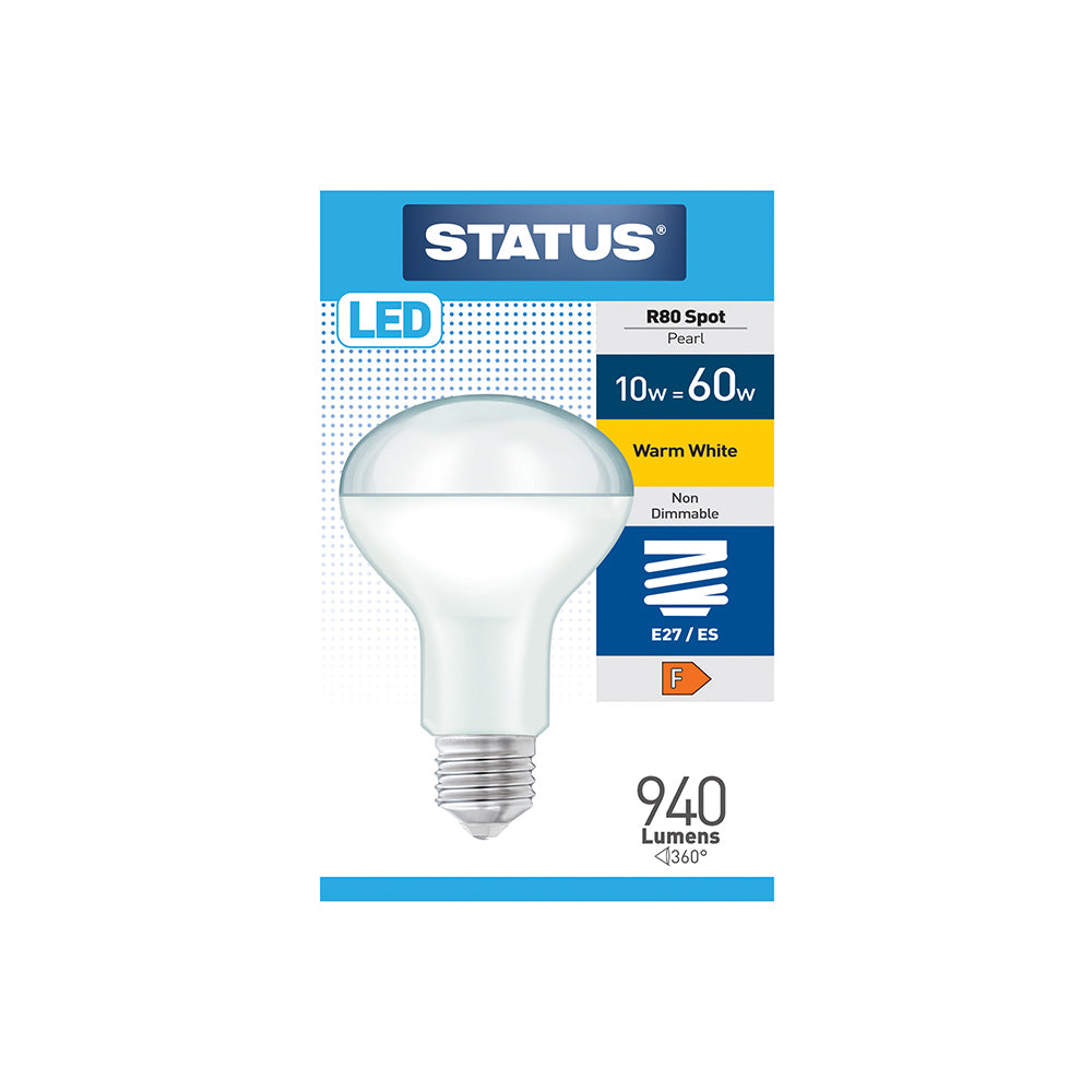 10W = 60W = 940 lumens - DEL - R80 - Spot Réflecteur - E27 - Blanc Chaud - 1 pce