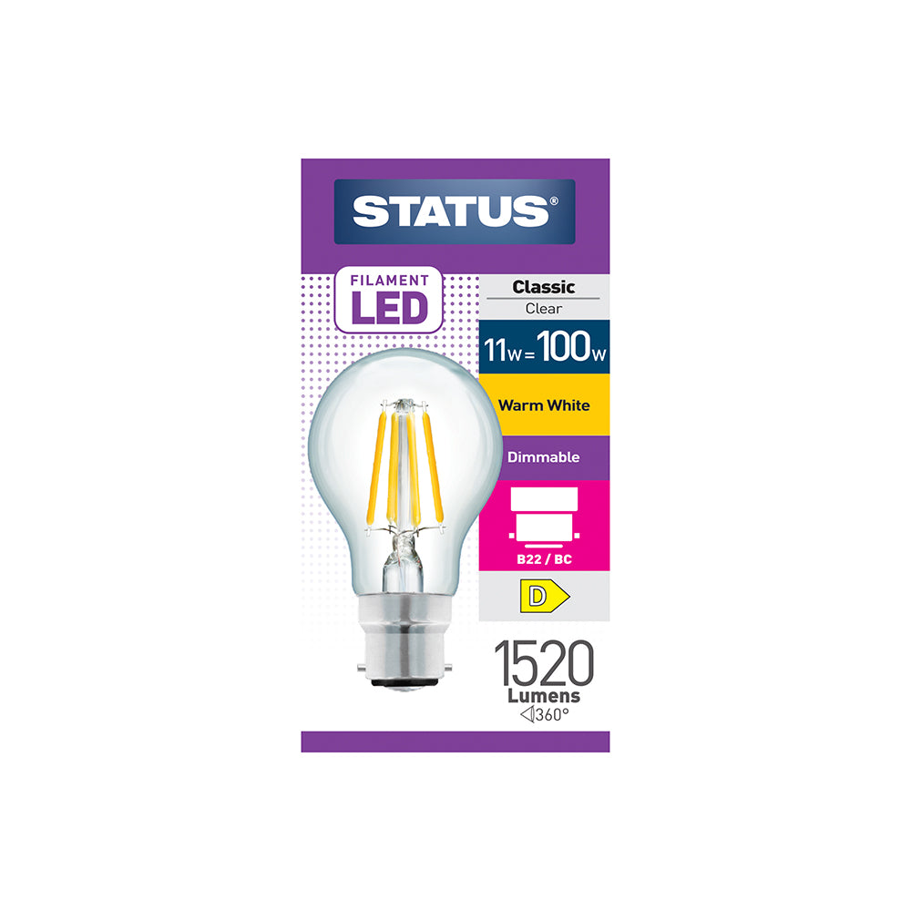 11W = 100W = 1521 lumens - Intensité variable - LED à filament - GLS - BC - Claire - Blanc chaud - Boîte de 1 unité
