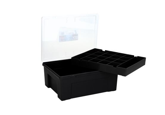 Organisateur 5.04.01 Boîte 38cm 19 Compartiments 2 Plateaux Upc Gris Doux/Transparent
