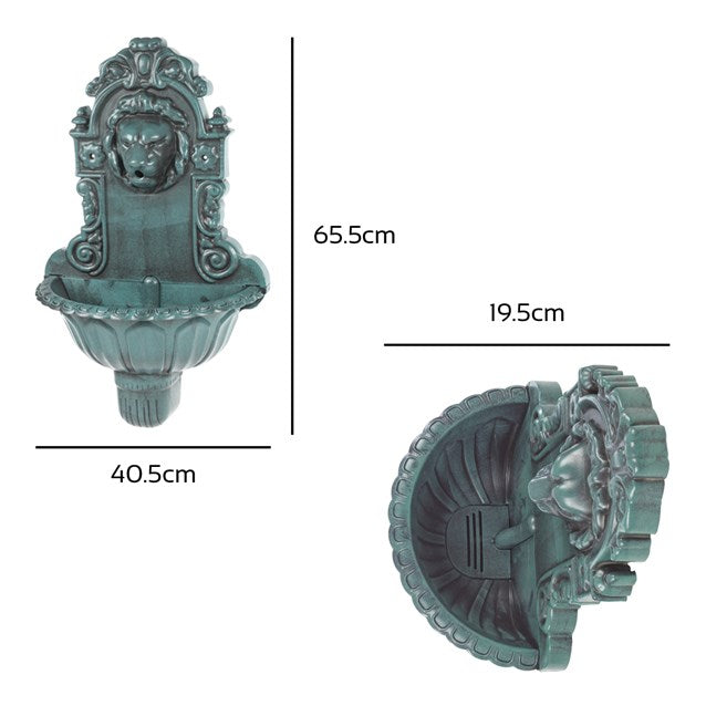Bain d'oiseaux et fontaine à tête de lion