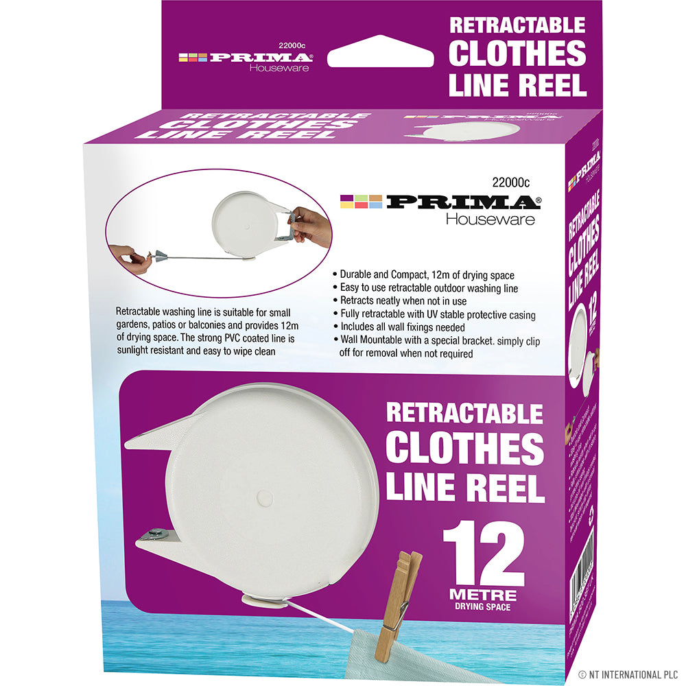 Enrouleur de corde à linge rétractable de 12 m – Conception métallique robuste pour la durabilité