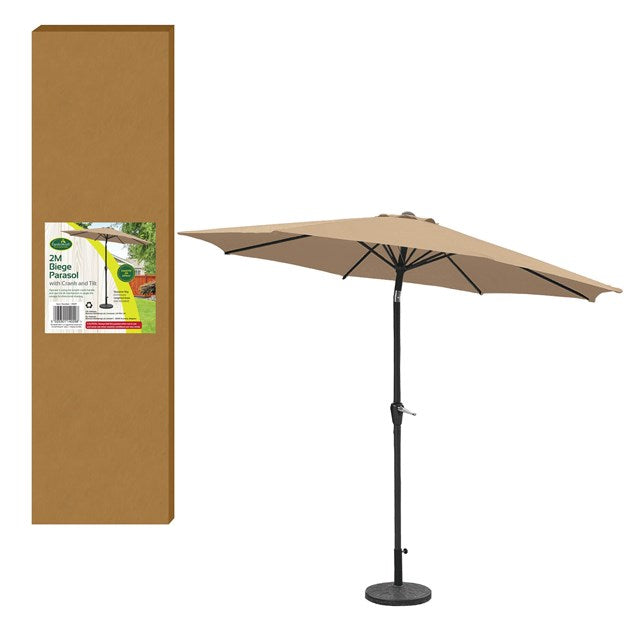 Parasol 2m Inclinable et Manivelle 6 Baleines - Beige