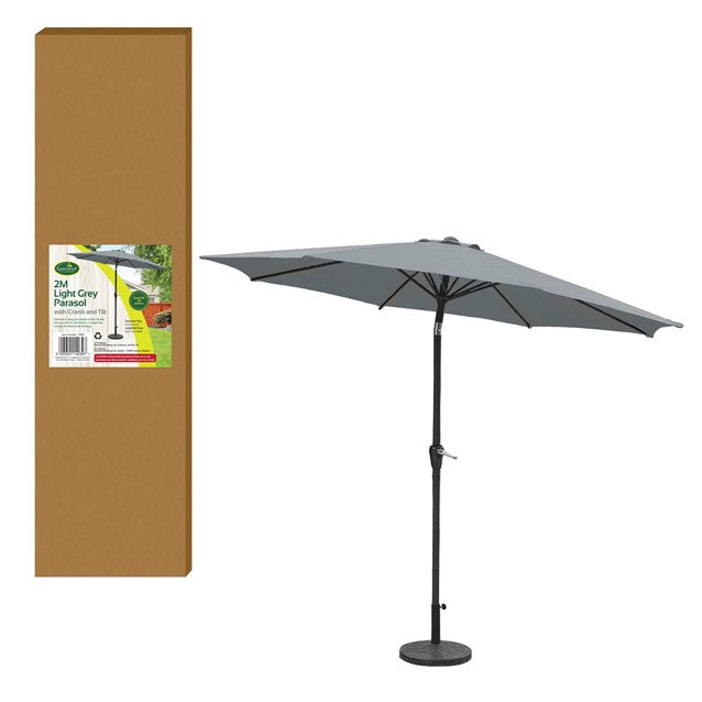 Parasol manivelle et inclinable 2 m 6 baleines - Gris