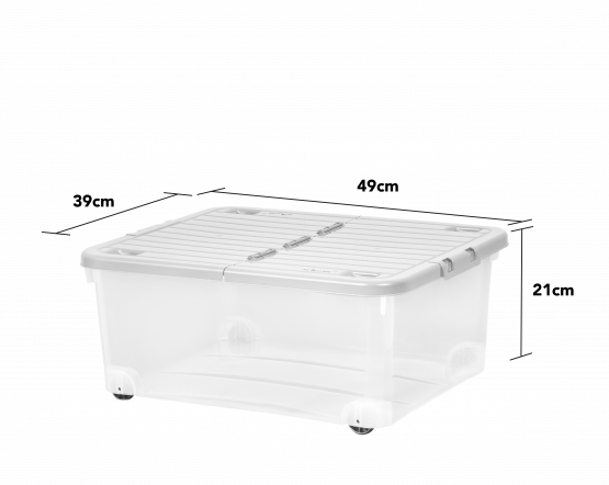 30L Box with Wheels & Folding Lid Clear/Cool Grey