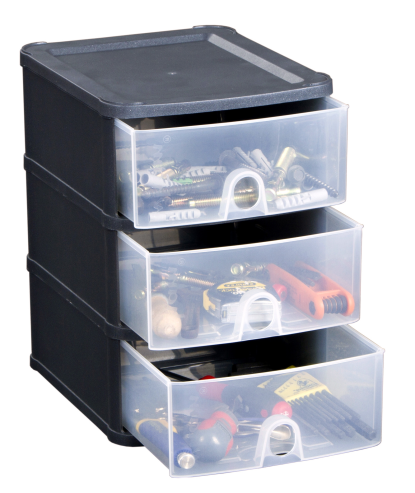 Handy 3 Drawer Tower Black/Clear