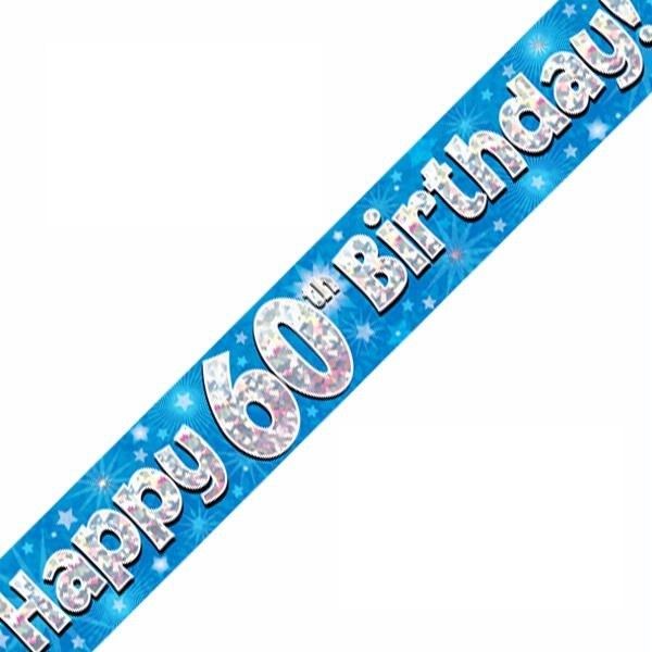 Age 60 Happy 60th Birthday Blue holographic Banner