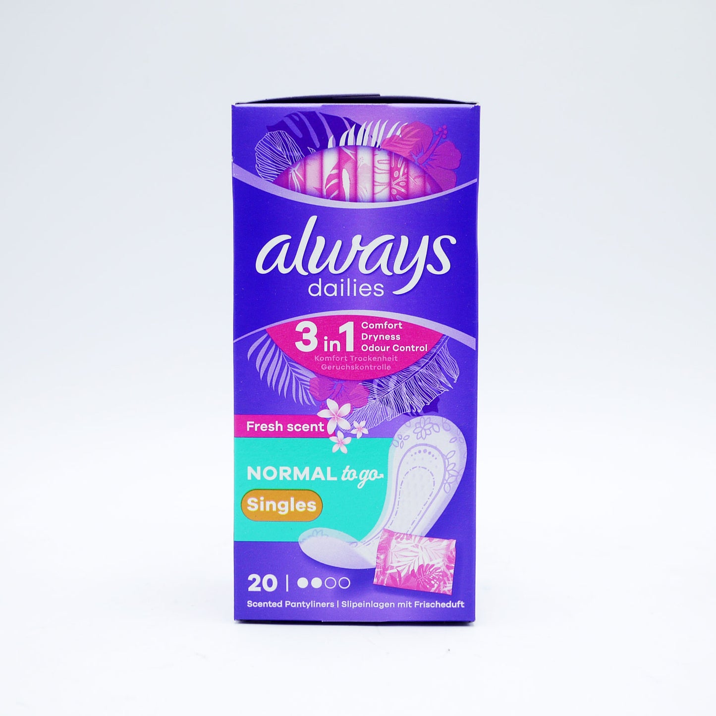 Protège-slips ALWAYS DAILIES PLIÉS ET EMBALLÉS parfumés 20 unités