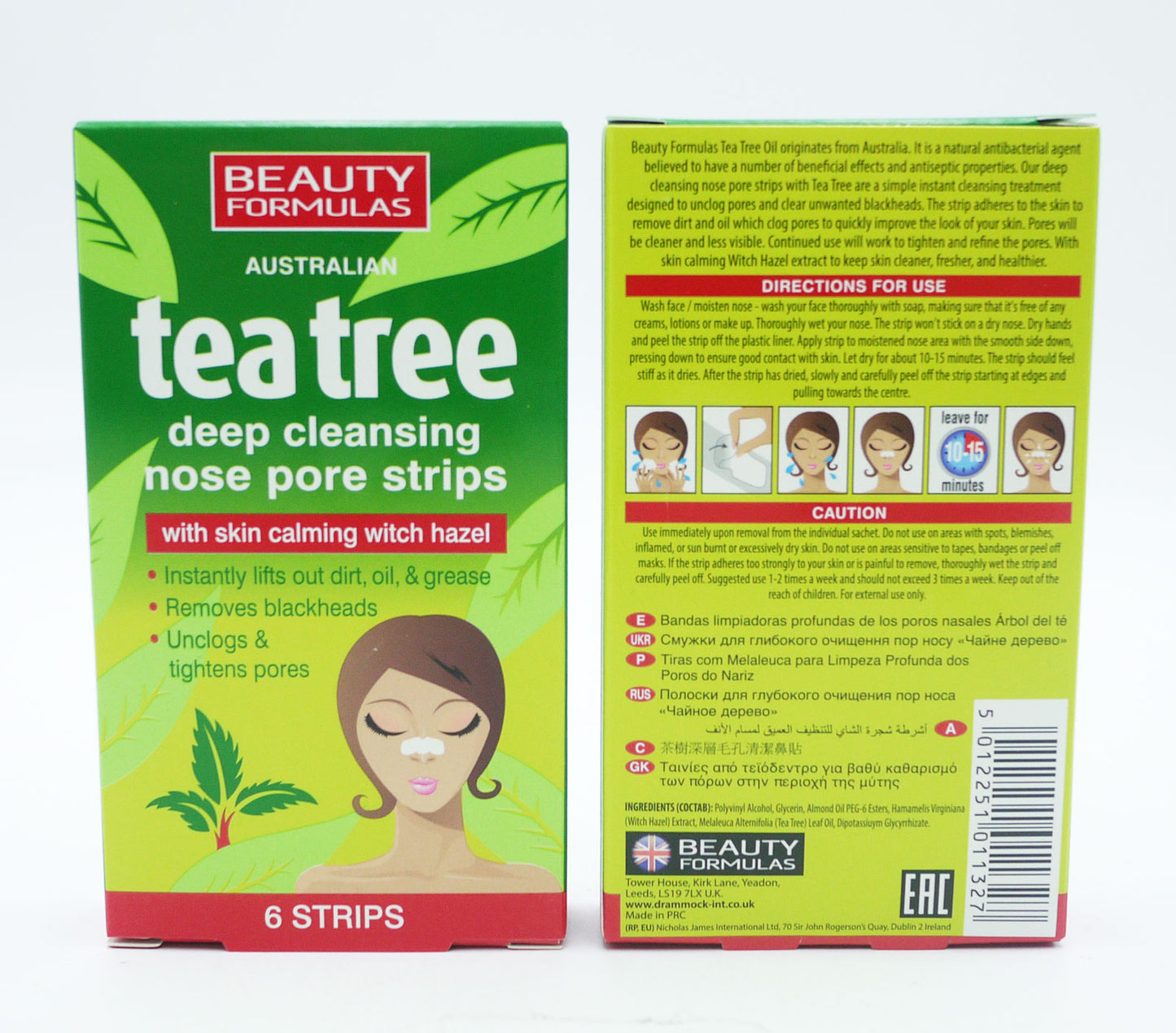 BEAUTY FORMULAS BANDELETTES PURIFIANTES POUR LE NEZ ARBRE À THÉ 6 USAGES