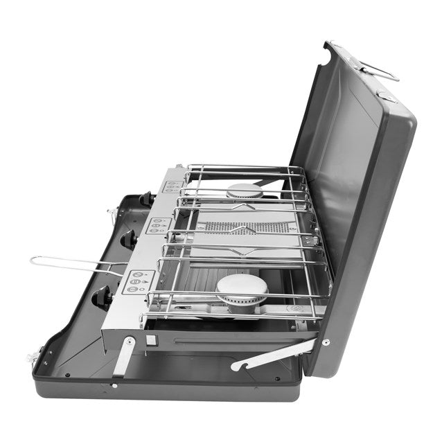 Cuisinière à gaz double brûleur et grill 4,5 kW en mallette