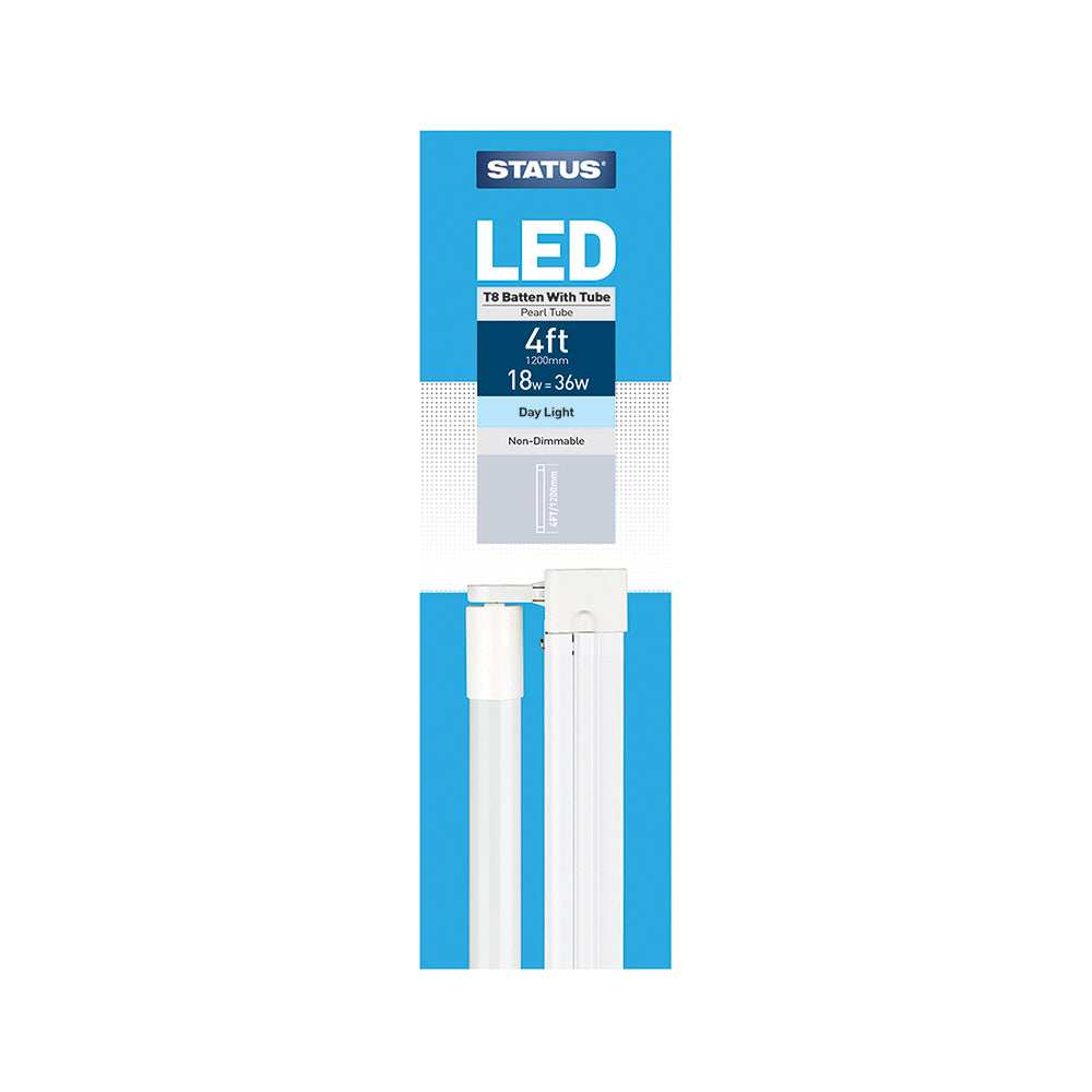 18 W = 1500 lumens - LED - Tube T8 120 cm - Lumière du jour - Réglette - Perle - Boîte de 1 unité