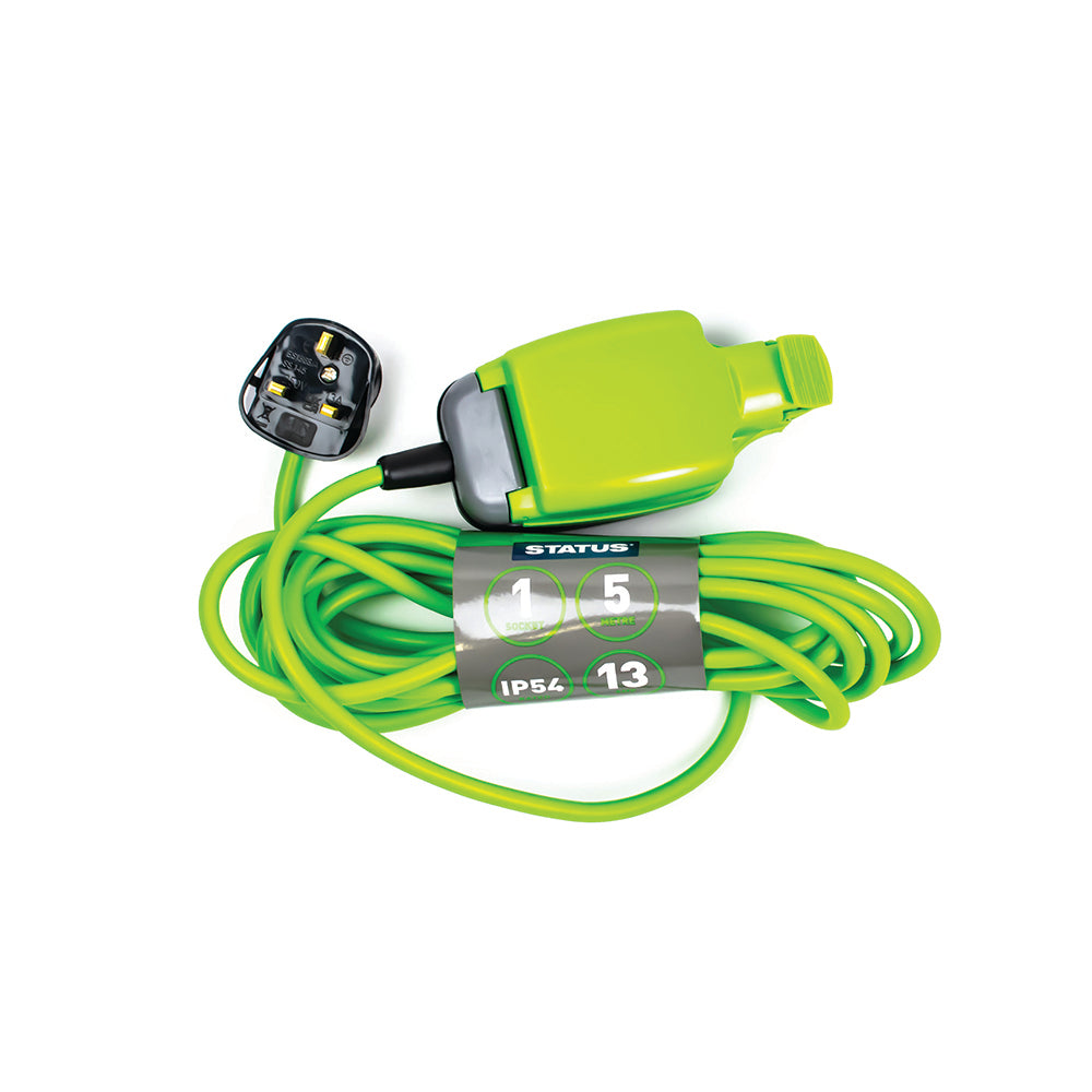 1 prise – 5 m – Rallonge multiprise – IP54 – Câble vert – Fiche noire – 1 pièce