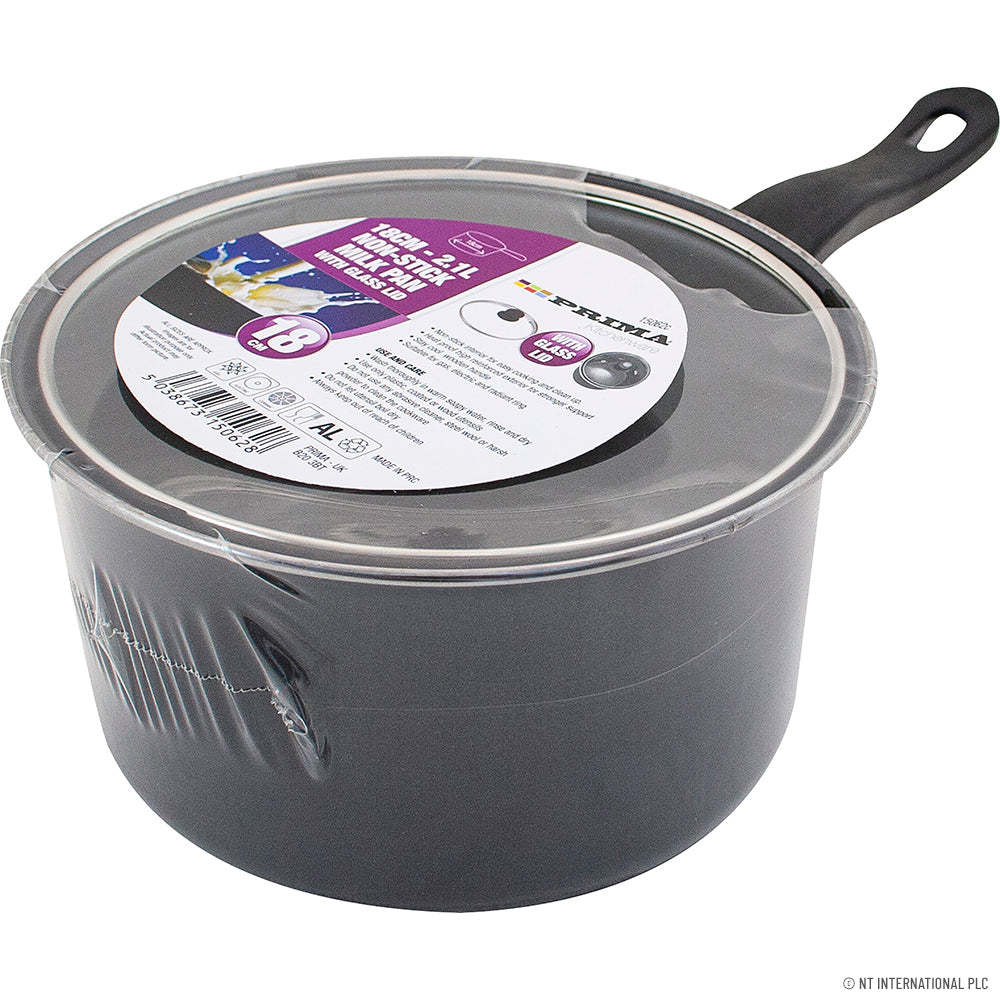 Casserole à lait de qualité supérieure de 18 cm avec couvercle en verre et poignée noire élégante - Idéale pour une cuisson de précision