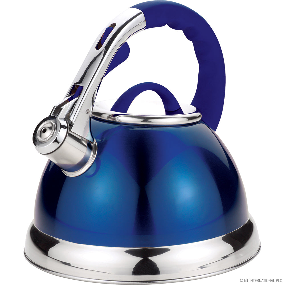 Bouilloire sifflante premium en acier inoxydable de 3,5 L avec finition élégante bleue et chrome – Idéale pour une infusion stylée !