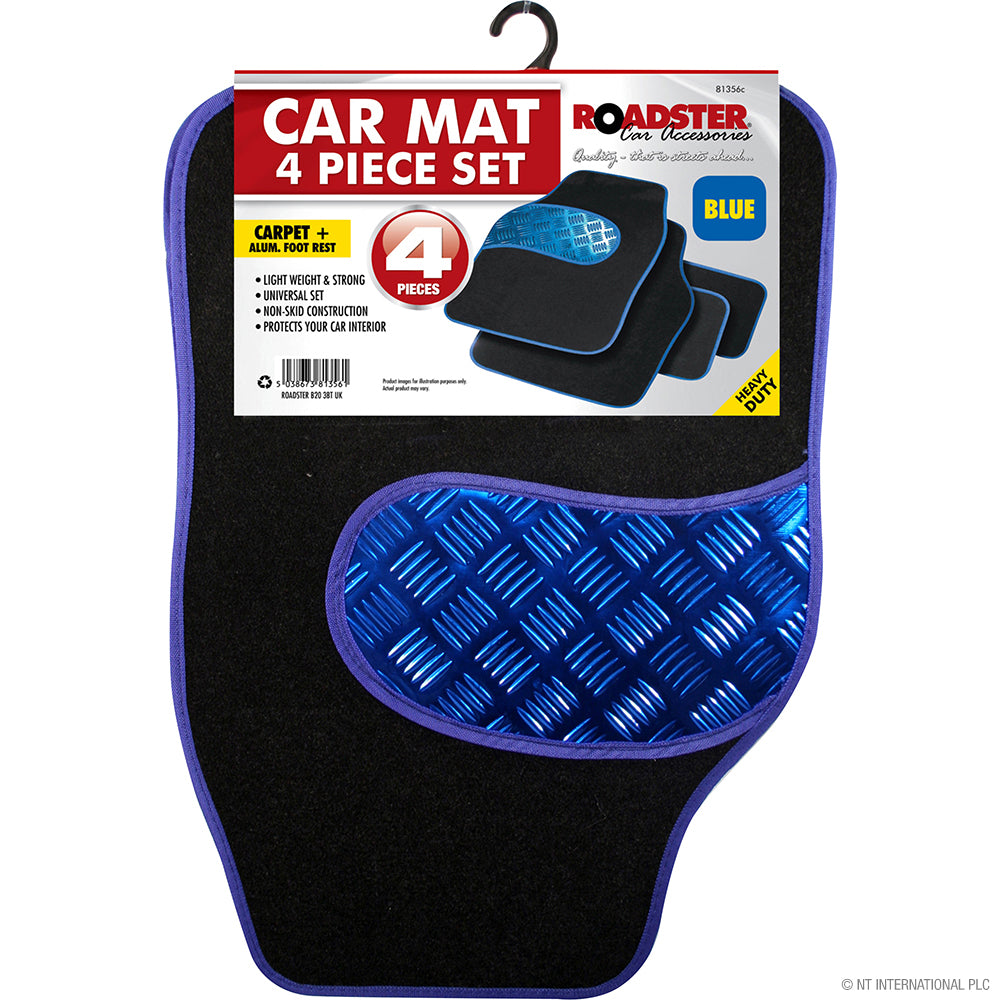 Améliorez l'intérieur de votre voiture avec l'ensemble de tapis de sol bleus en aluminium 4 pièces.