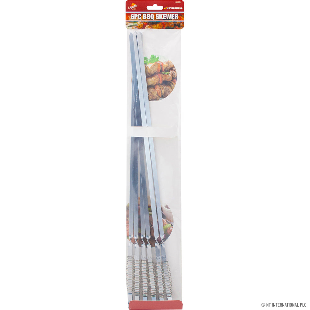 Lot de 6 brochettes de barbecue en acier inoxydable - Manche à ressort pour une cuisson de précision
