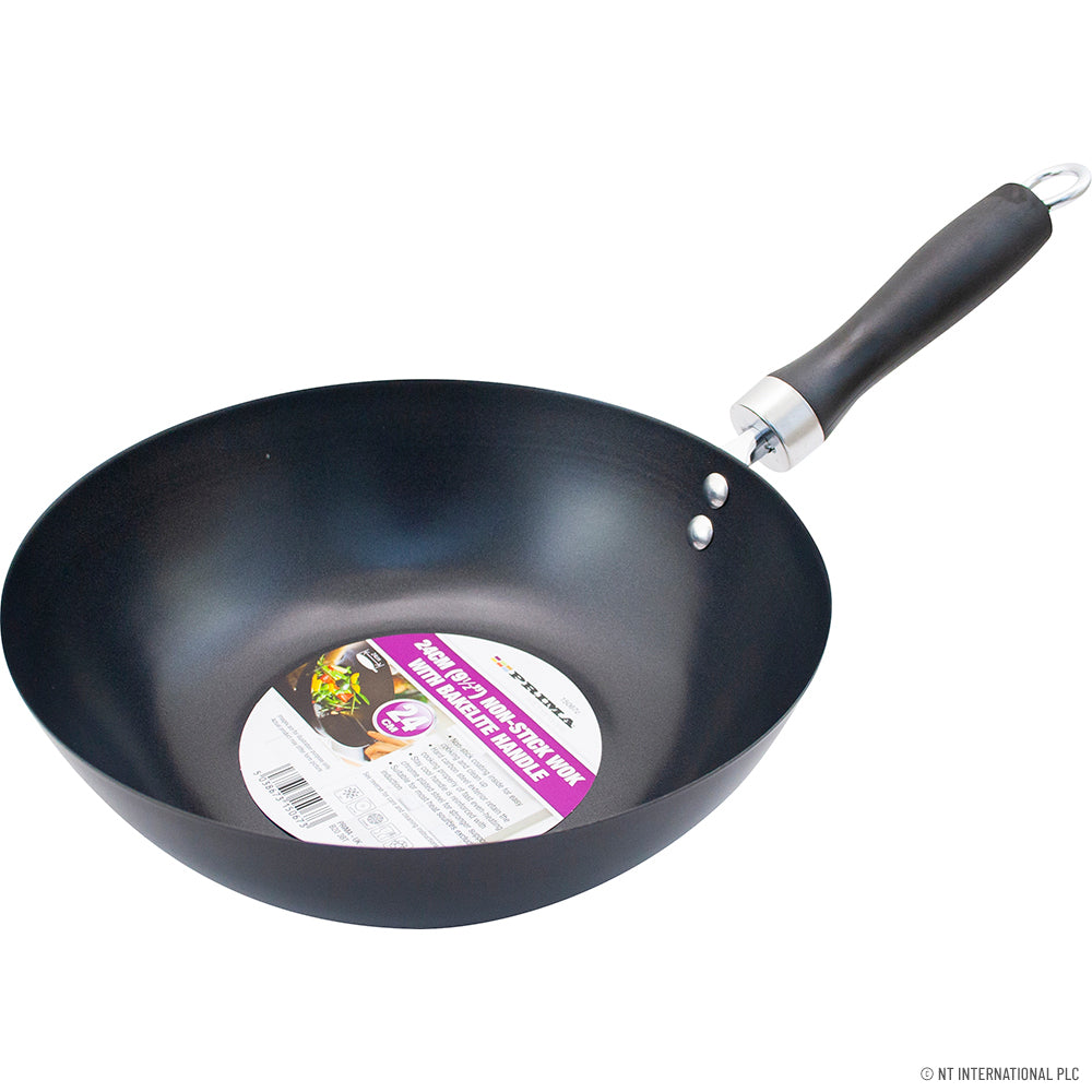 Wok antiadhésif 24 cm – Avec poignée élégante en bakélite noire