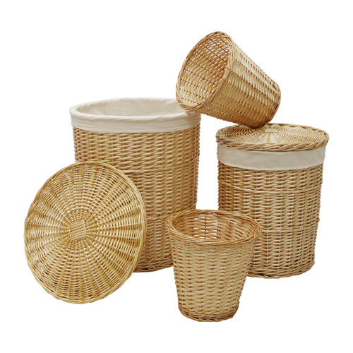Lot de 4 paniers à linge et bacs ronds en osier Acacia - Miel | Organisez avec style.