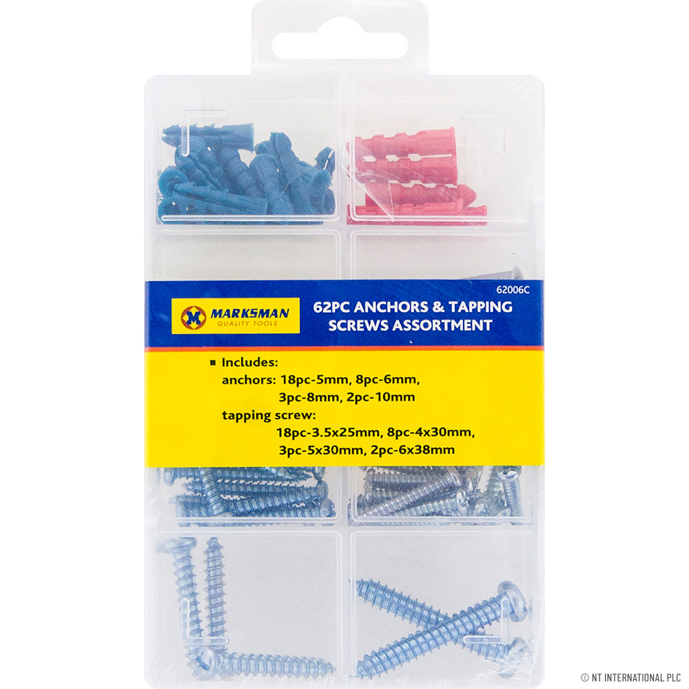 Assortiment de 62 chevilles et vis autotaraudeuses pour projets de bricolage