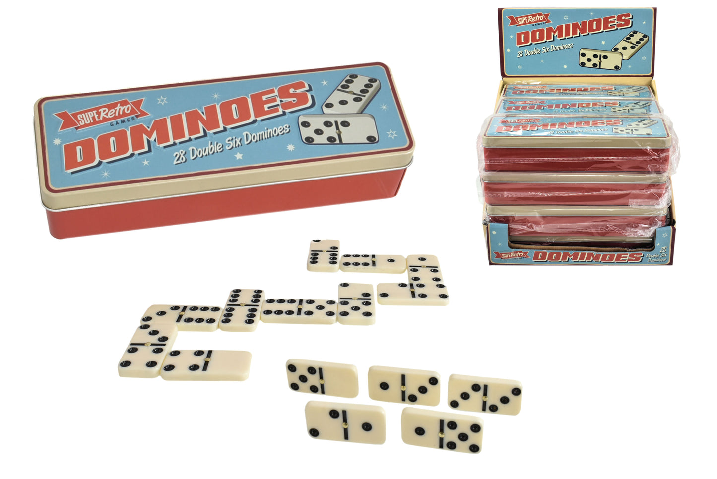 Jeu de dominos classique 28 pièces dans une boîte et un présentoir en métal