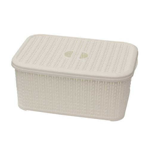 Organisez avec style : Panier de rangement rectangulaire Loop 6L + couvercle - Blanc ivoire.