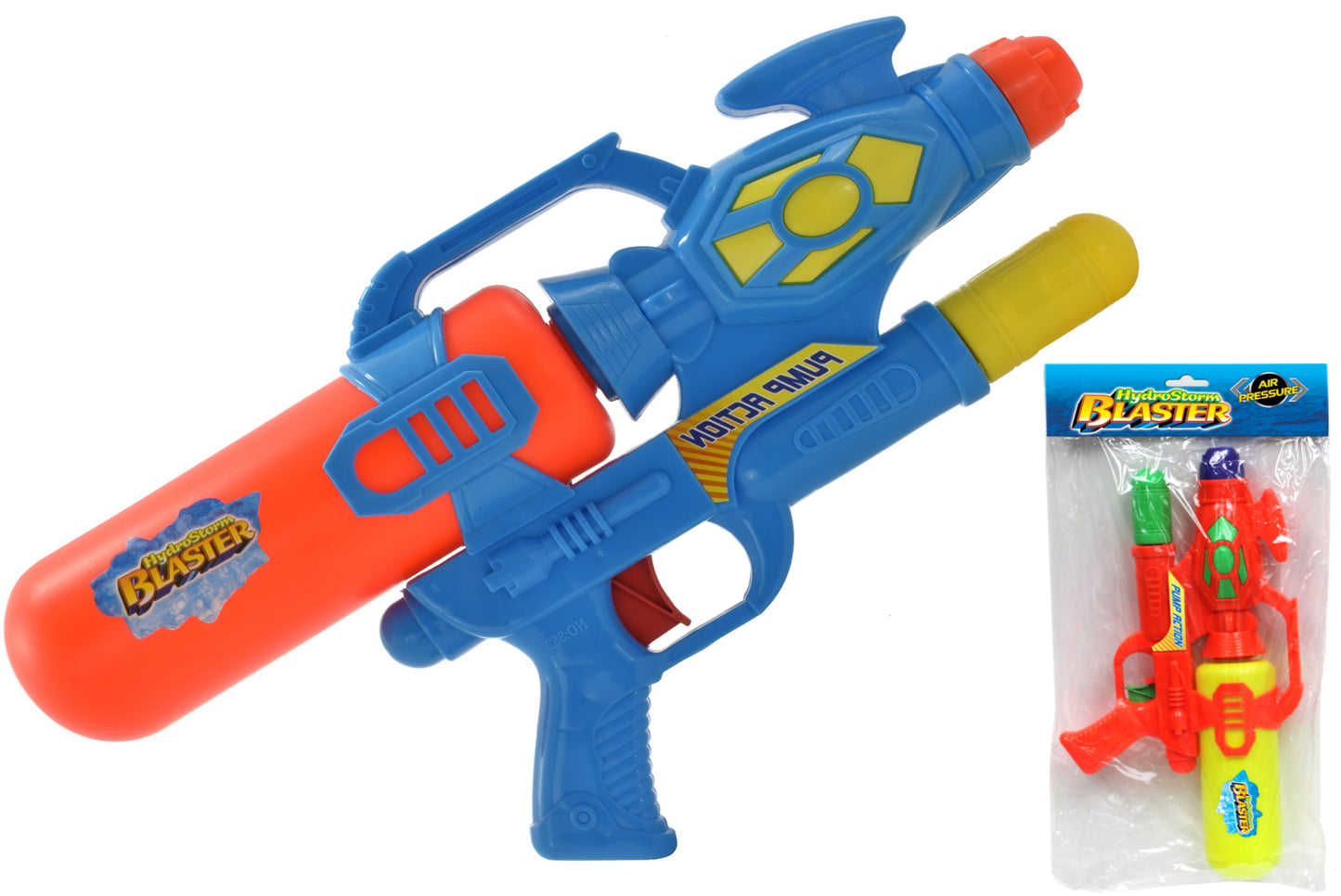 Pistolet à eau puissant de 43 cm à pression pour un jeu amusant en extérieur - Sachet plastique et carte d'en-tête inclus