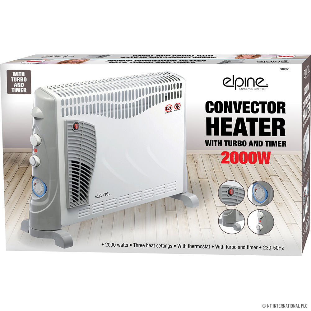 Restez au chaud avec notre convecteur élégant gris – Minuteur et ventilateur turbo inclus.