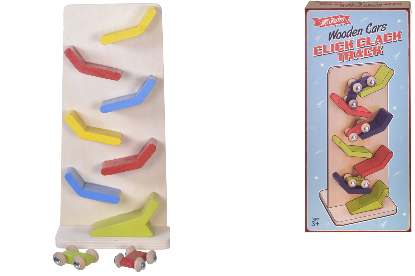 Circuit de voitures en bois vintage Click Clack - Amusement rétro pour enfants