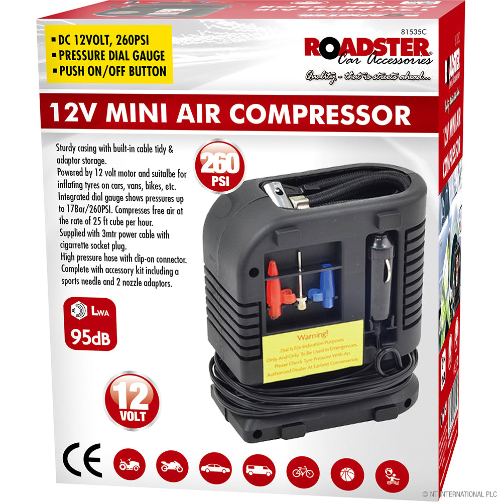 Mini compresseur d'air compact 12V (260psi) Gonfleur de pneus portable