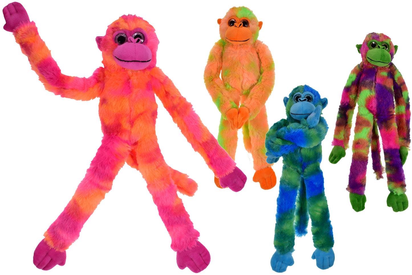 Singe en peluche suspendu bicolore de 60 cm - Lot de 4 assortis