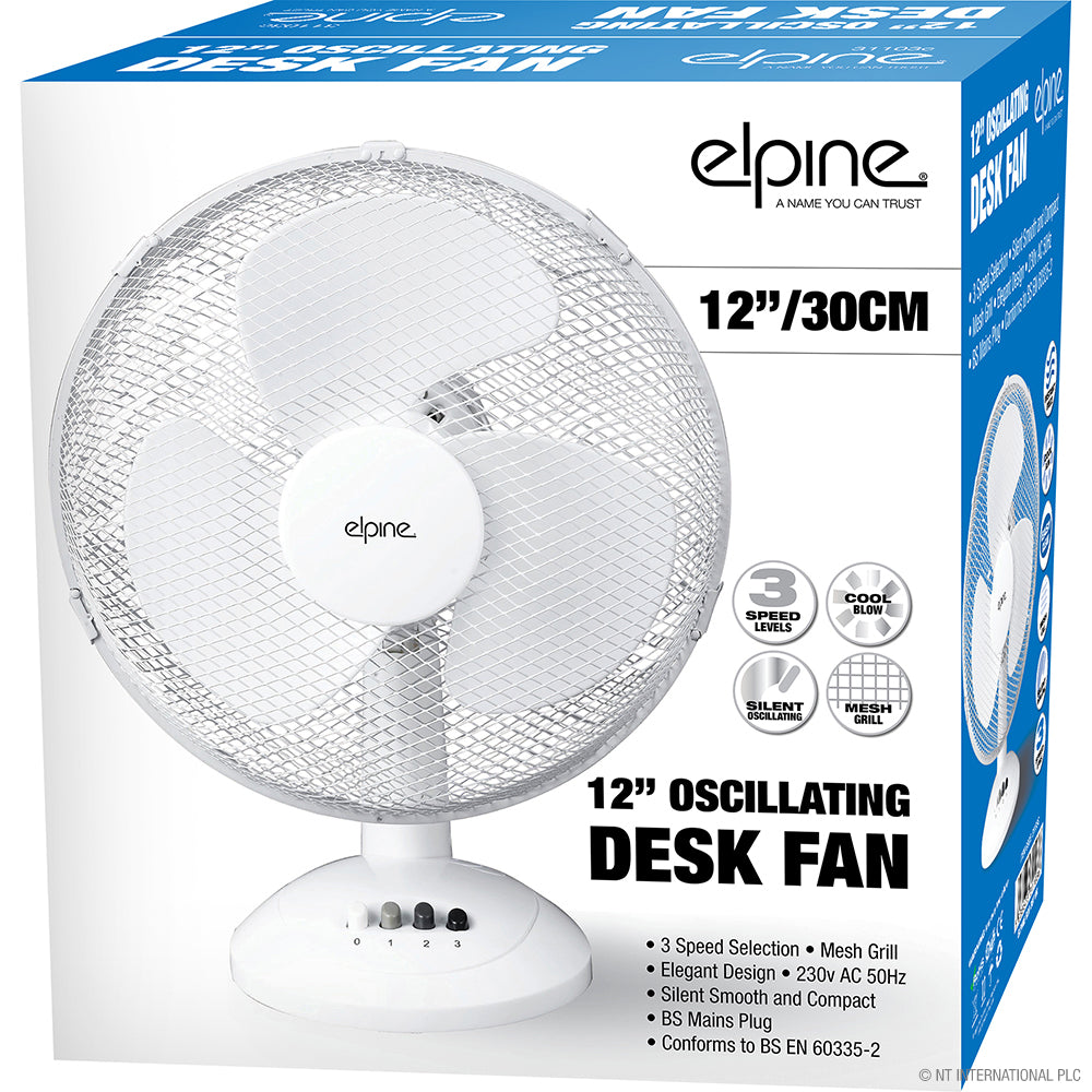 Restez au frais avec style : Ventilateur de bureau oscillant de 30 cm (12") d'un blanc élégant - La meilleure solution de rafraîchissement