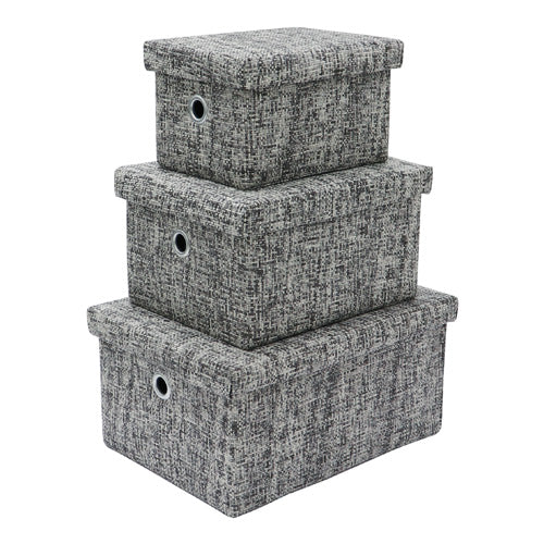 Modern Urban Set: 3 Rectangular Paper Storage Baskets with Lids.