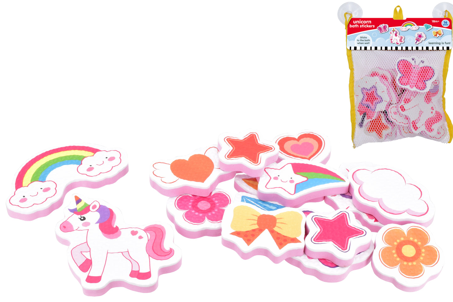 Jouets de bain 16 pièces en EVA - Licorne - Sac en filet suspendu | Amusant et sûr pour le bain