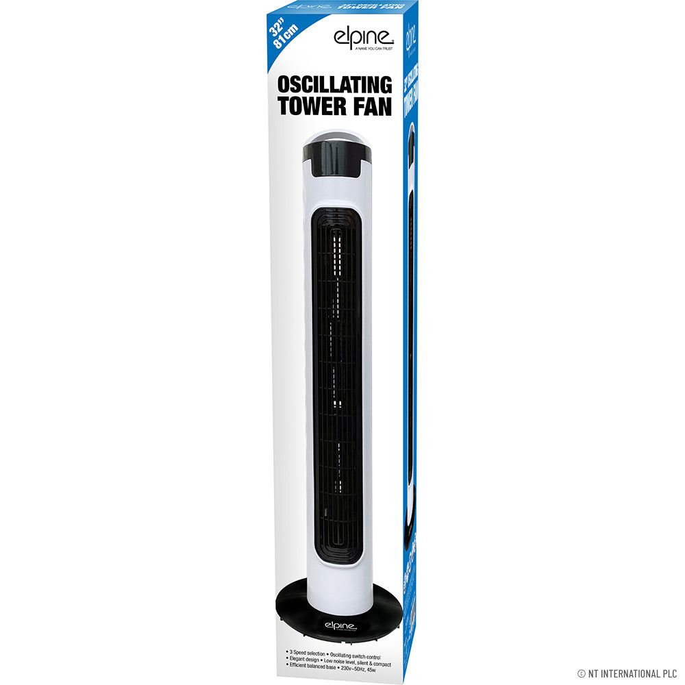Améliorez votre confort avec le ventilateur tour oscillant 32" au design élégant blanc/noir - Découvrez les dernières technologies de refroidissement !