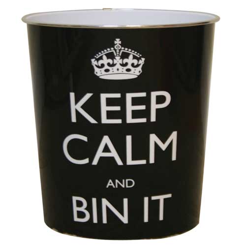 JVL Poubelle en papier « Keep Calm and Bin It » – 25 x 26,5 cm, noir