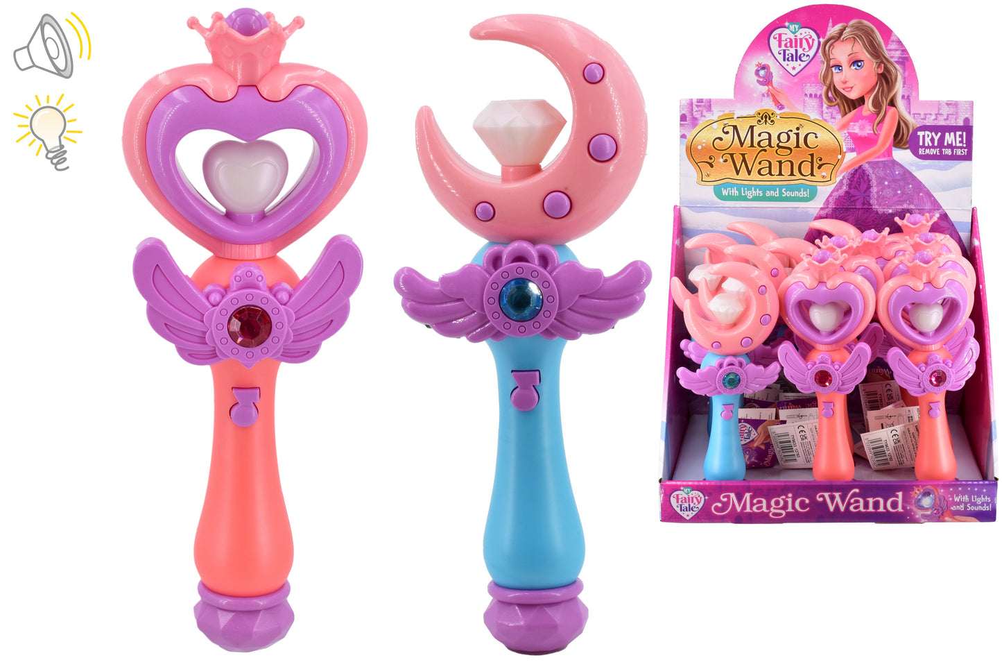 La baguette magique enchantée lumineuse et sonore en boîte de présentation – 2 modèles assortis | Stimule l'imagination