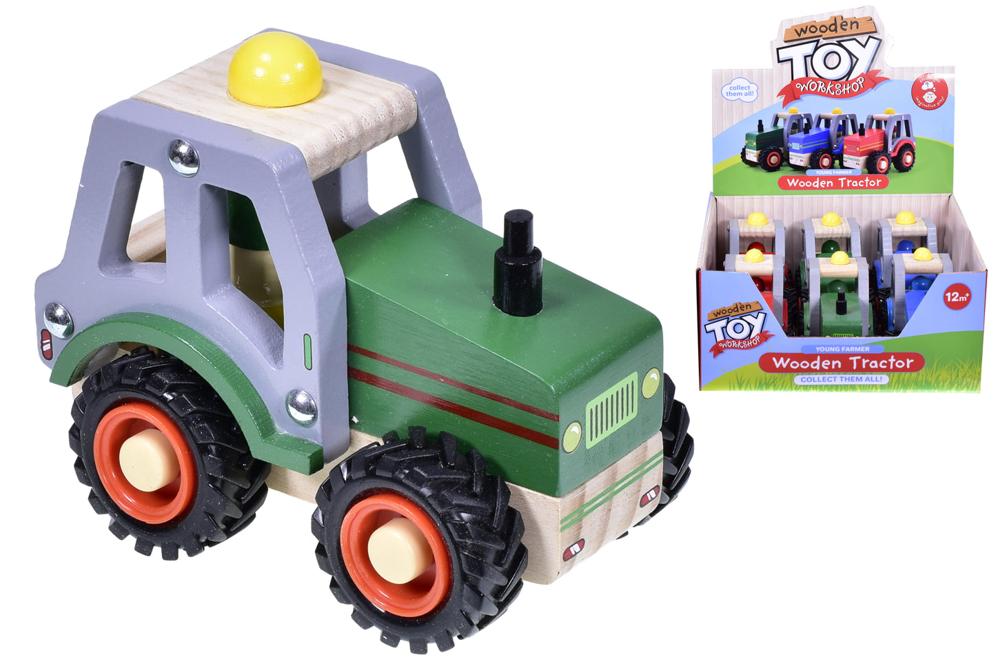 Découvrez le Charme Rustique : Tracteur en Bois dans une Boîte de Présentation (3 Assortis)