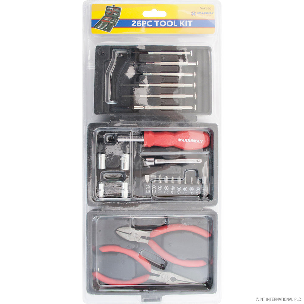 Ensemble d'outils de 26 pièces avec tournevis et pinces pour projets de bricolage de précision