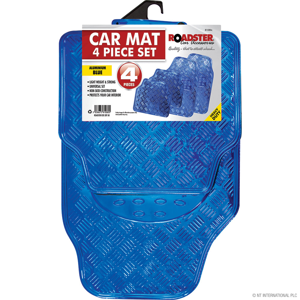 Tapis de sol de voiture 4 pièces en aluminium bleu | Protection élégante pour l'intérieur de votre véhicule.