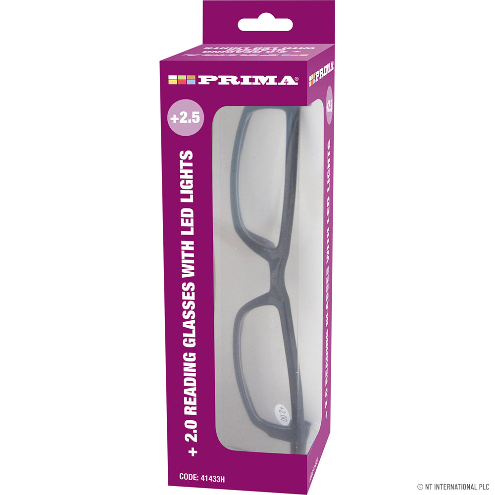 Lunettes de lecture élégantes avec éclairage LED et grossissement de 2,5 | Illuminez votre expérience de lecture.