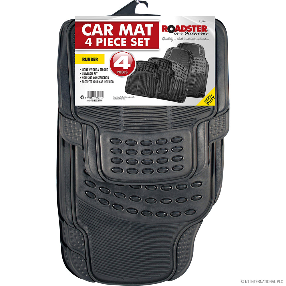 Tapis de sol de voiture en caoutchouc premium 4 pièces - Noir | Achetez les meilleurs accessoires automobiles.