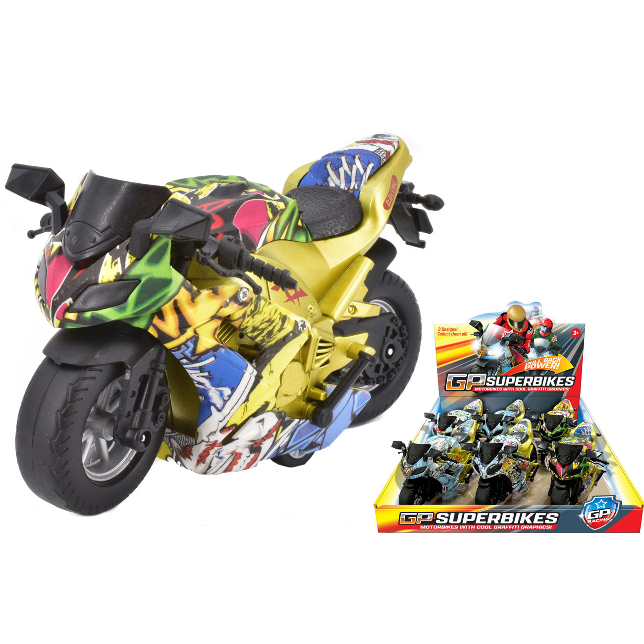 Motos à Rétro-Friction en Boîte Présentoir - 3 Modèles Assortis