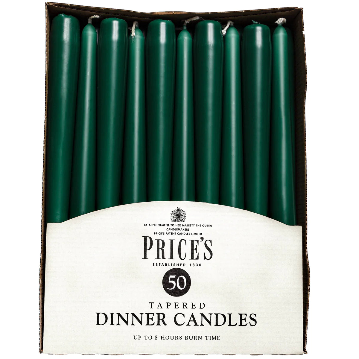 Lot de 50 bougies coniques de dîner, couleur vert sapin. Bougies écologiques sans parfum.