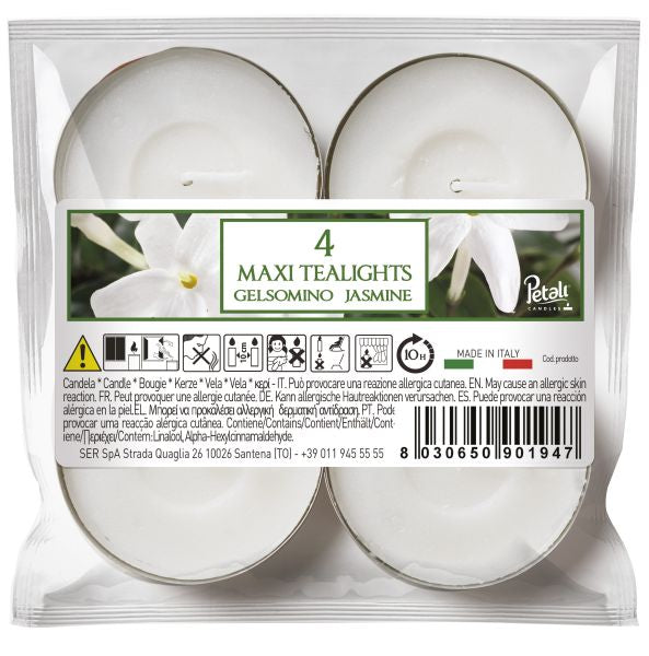 Bougies chauffe-plat Petali Jasmine Maxi Tealights x4 – Un parfum délicieux pour chaque occasion.